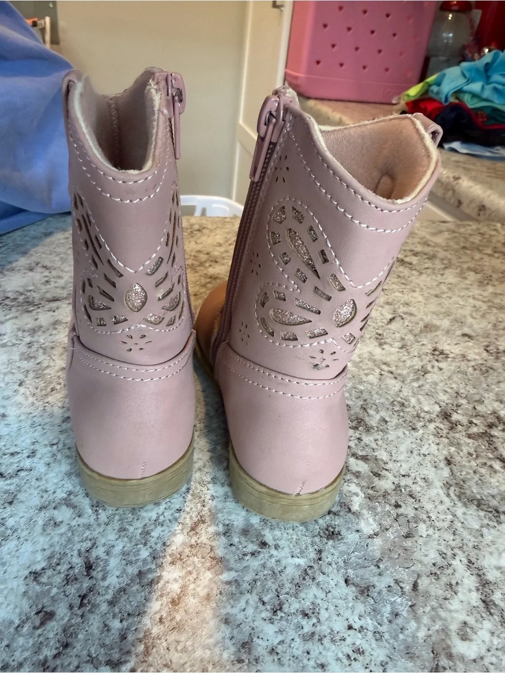 Toddler Girls Pink Western Cowboy Boots with Glitter Detail - Size 7